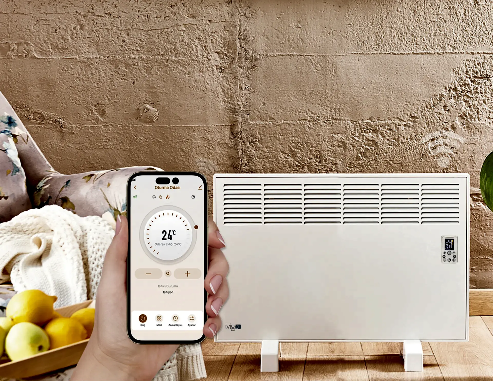EPK 1500 Watt Profesyonel Wi-Fi Konvektör Isıtıcı Beyaz Ayaklı