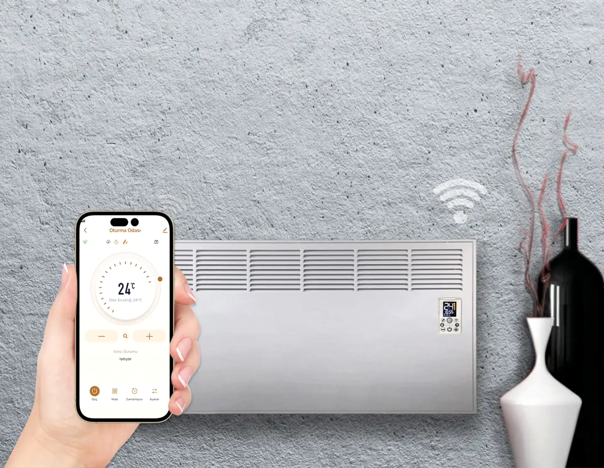 EPK 2500 Watt Profesyonel Wi-Fi Konvektör Isıtıcı Beyaz Ayak + Askılı