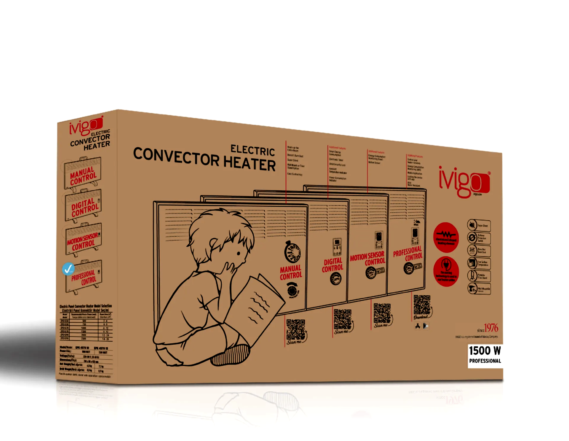 EPK 1500 Watt Profesyonel Wi-Fi Konvektör Isıtıcı Beyaz Ayak + Askılı