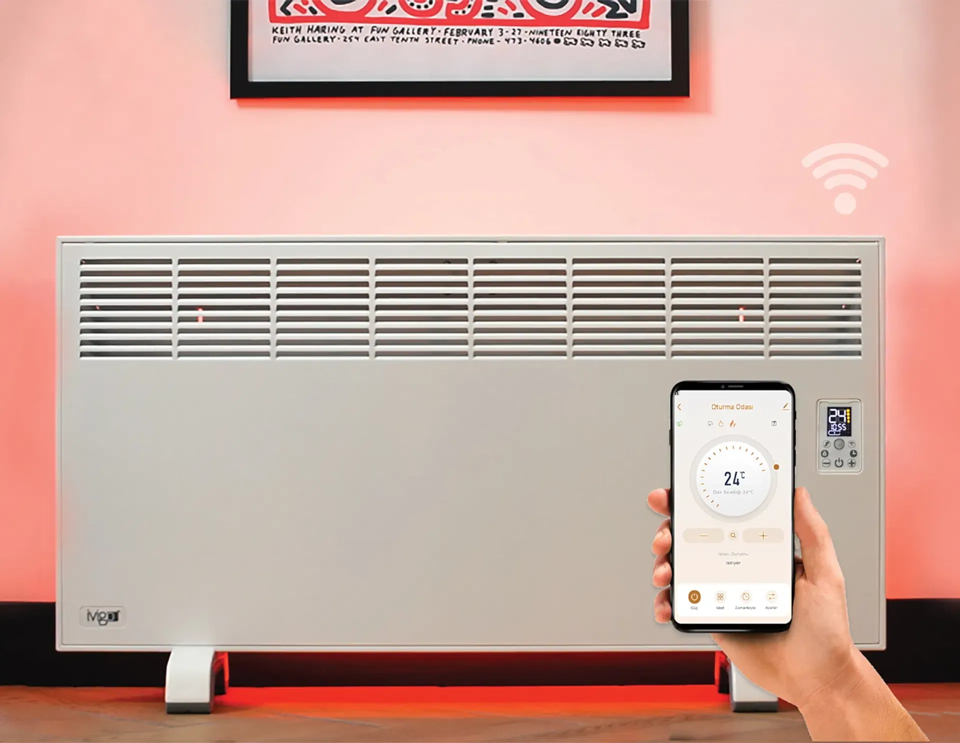 EPK 2000 Watt Profesyonel Wi-Fi Konvektör Isıtıcı Beyaz Ayaklı