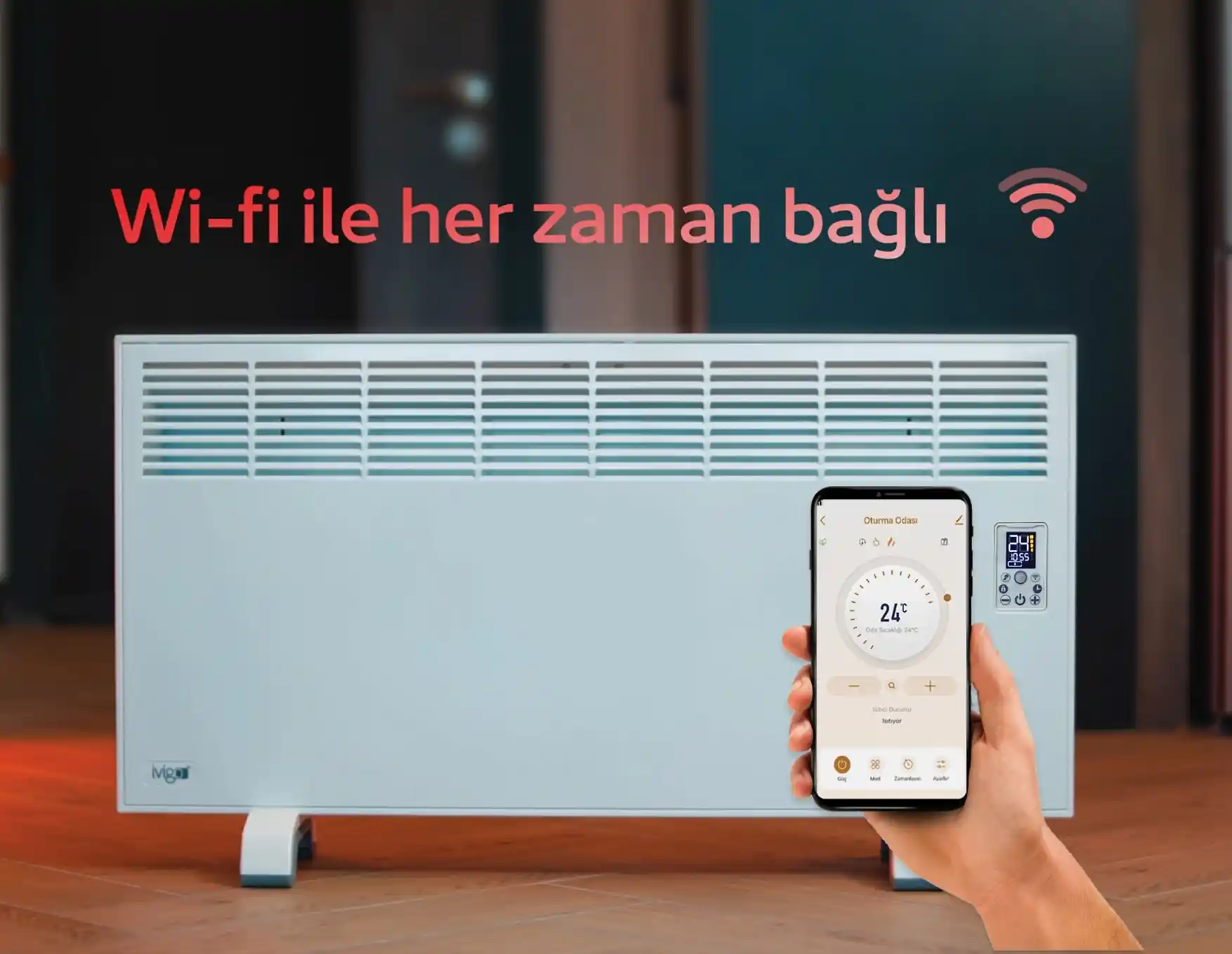 EPK 2500 Watt Profesyonel Wi-Fi  Konvektör Isıtıcı Beyaz Ayaklı